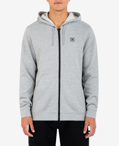 Shop Hurley Men's Icon Chest Logo Full Zip Hooded Sweatshirt In Gray