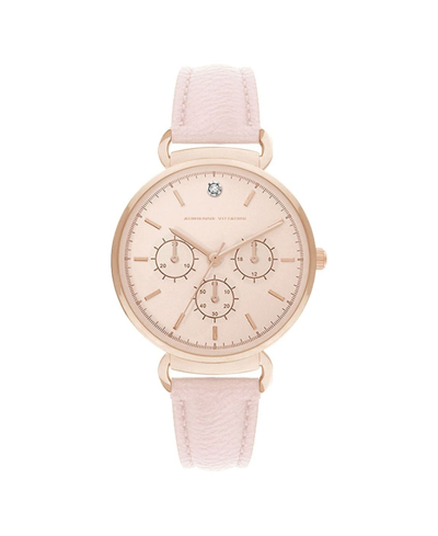 Shop Adrienne Vittadini Women's Mock Chronograph And Blush Leather Strap Watch 36mm In Pink
