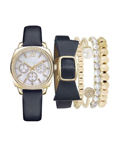 Shop Jessica Carlyle Women's Analog Navy Strap Watch 34mm With Navy And Gold-tone Bracelets Set In Blue