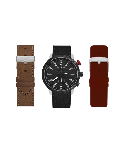 Shop American Exchange Men's Analog Black Strap Watch 45mm With Burgundy, Brown And Black Interchangeable Straps Set In Red