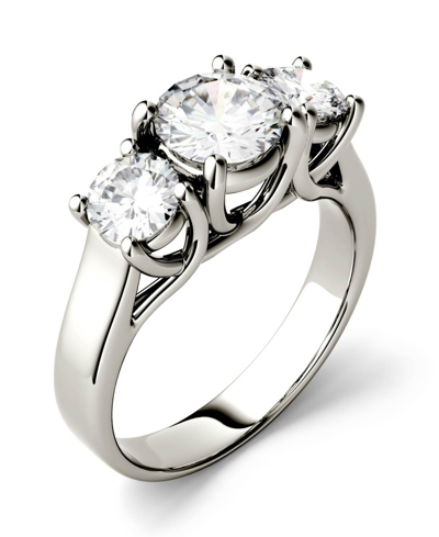 Shop Charles & Colvard Moissanite Three Stone Ring 2 Ct. T.w. Diamond Equivalent In 14k White Gold Or 14k Yellow Gold
