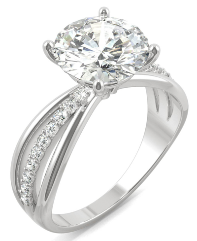 Shop Charles & Colvard Moissanite Round Solitaire With Sides Ring (2-9/10 Ct. Tw. Diamond Equivalent) In 14k White Gold