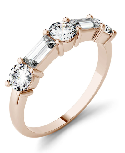 Shop Charles & Colvard Moissanite Round And Baguette Stackable Ring (1-1/6 Ct. Tw. Diamond Equivalent) In 14k White Or Rose In Gold