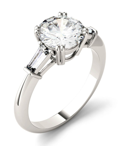 Shop Charles & Colvard Moissanite Round And Baguette Engagement Ring (2-1/4 Ct. Tw.) In 14k White Gold