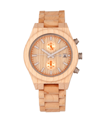 Shop Earth Wood Castillo Wood Bracelet Watch W/date Khaki 45mm In Brown