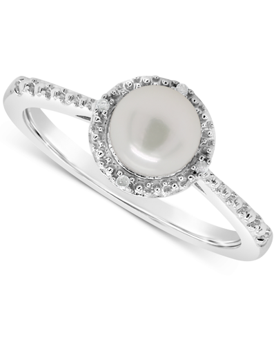 Shop Macy's Cultured Freshwater Pearl & Diamond Accent Ring In Sterling Silver (also In Onyx, Turquoise, & Labra In White