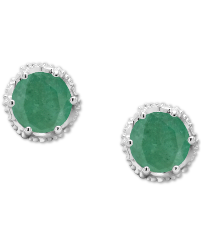 Shop Macy's Sapphire Beaded Frame Stud Earrings (1-1/5 Ct. T.w.) In Sterling Silver (also In Emerald & Ruby) In Green