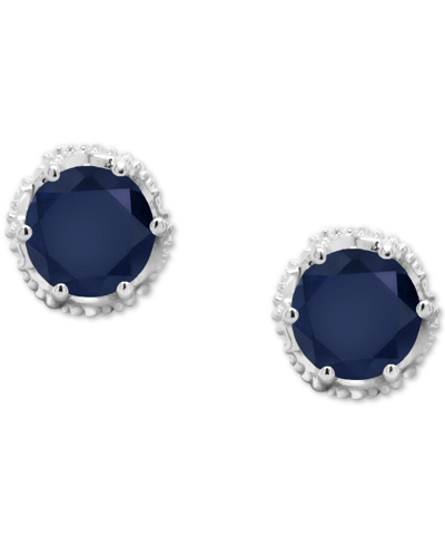 Shop Macy's Sapphire Beaded Frame Stud Earrings (1-1/5 Ct. T.w.) In Sterling Silver (also In Emerald & Ruby) In Blue