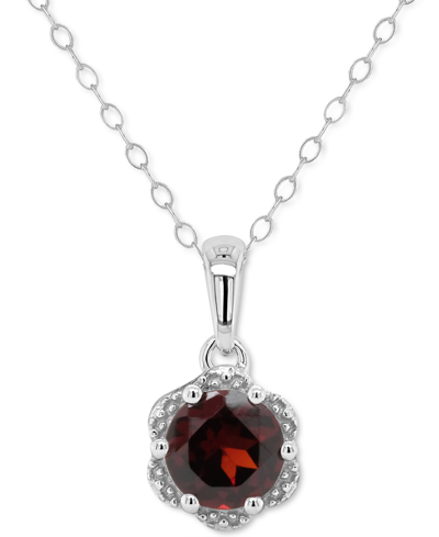 Shop Macy's Rhodolite Garnet Solitaire Scalloped Edge 18" Pendant Necklace (1 Ct. T.w.) In Sterling Silver (also In Red