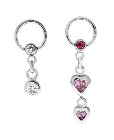 Shop Rhona Sutton Bodifine Stainless Steel Set Of 2 Crystal Drop Charm Cartilage Rings In Multi