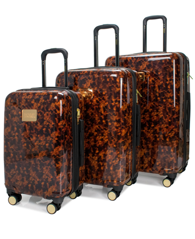 Shop Badgley Mischka Tortoise 3 Piece Expandable Luggage Set In Brown