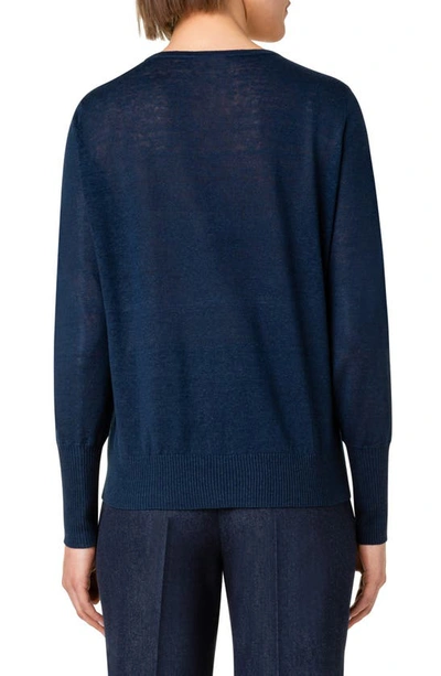 Shop Akris Punto Linen Blend Sweater In Deep Ocean