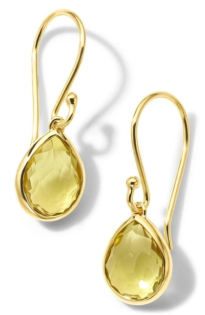 Shop Ippolita Rock Candy Teeny Teardrop Earrings In Gold/ Green-gold Citrine