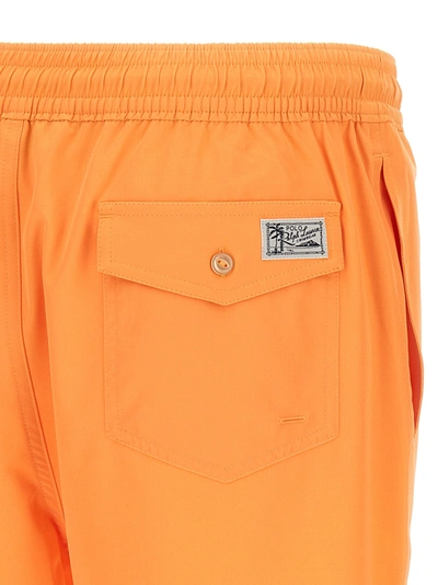Shop Polo Ralph Lauren Embroidered Logo Swimming Trunks Beachwear Orange