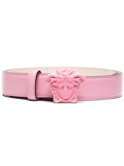 Shop Versace Medusa Head Buckle Belt In Pink