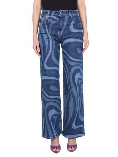 Shop Pucci Marble Print Jeans In Blue
