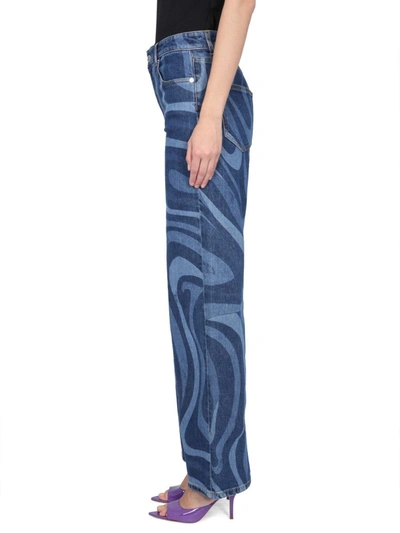 Shop Pucci Marble Print Jeans In Blue