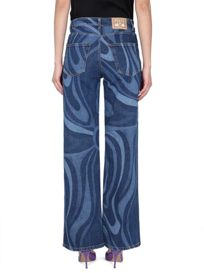 Shop Pucci Marble Print Jeans In Blue
