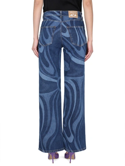 Pucci Modern Flared Denim Jeans With Swirling Pattern In Blue