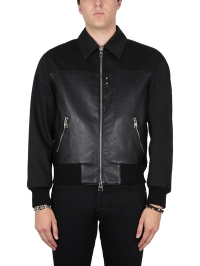 Shop Alexander Mcqueen Leather Bomber Jacket In Black