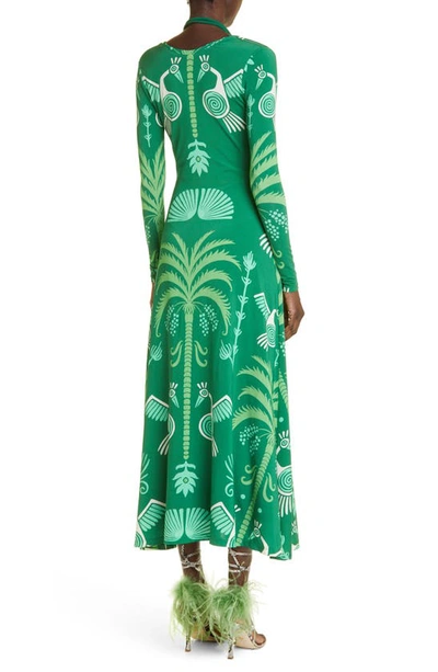Shop Johanna Ortiz Spiral Nebulas Long Sleeve Dress In Cosmogony Green/ Ecru