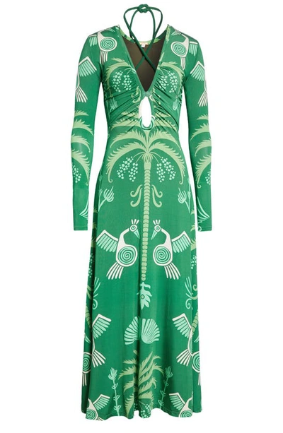 Shop Johanna Ortiz Spiral Nebulas Long Sleeve Dress In Cosmogony Green/ Ecru