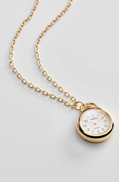 Shop Shinola Runwell Watch Pendant Necklace In Yellow Gold