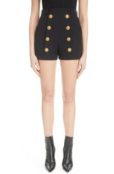 Shop Balmain 8-button Cotton Grain De Poudre Shorts In 0pa Black