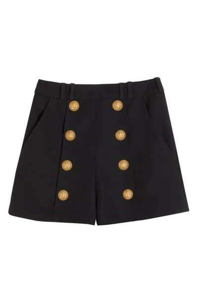 Shop Balmain 8-button Cotton Grain De Poudre Shorts In 0pa Black
