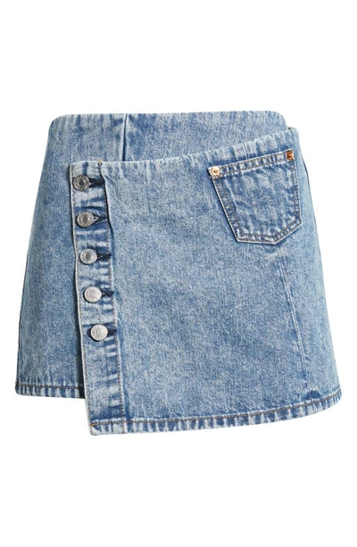 Shop Re/done Wrap Denim Miniskirt In Acid Blue