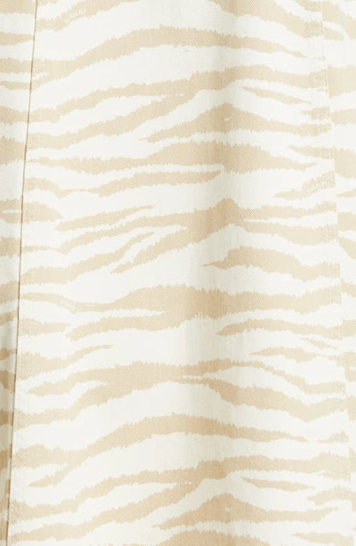 Shop Ganni Zebra Print Denim Trapeze Shirtdress In Pale Khaki