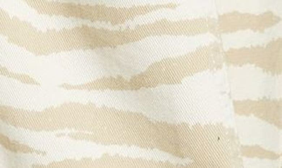 Shop Ganni Zebra Print Denim Trapeze Shirtdress In Pale Khaki
