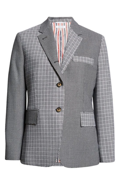 Thom Browne Mix-print Single-breasted Blazer In Black/ White