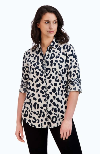 Shop Foxcroft Cheetah Print Shirt In Black/ Ivory