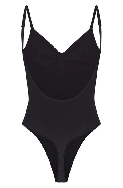 Skims Seamless Sculpt Scoop Neck Thong Bodysuit Bodysuit In Onyx In Onyx