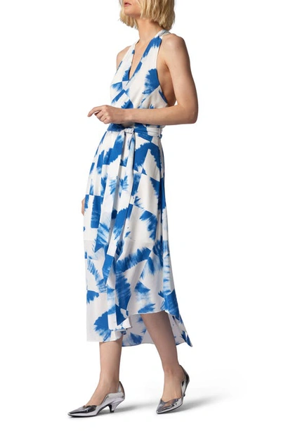 Equipment Alejandra Tie-dye Twist-back Halter Midi Wrap Dress In Bright Blue Multi