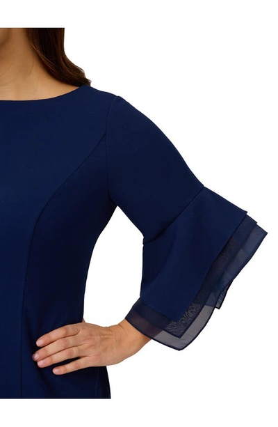 Adrianna Papell Tiered Sleeve Crepe Dress In Navy Sateen