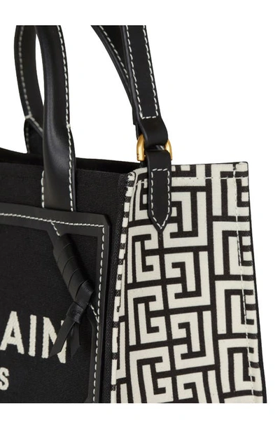 Shop Balmain Small B-army Monogram Shopper Tote In Ivory/ Black