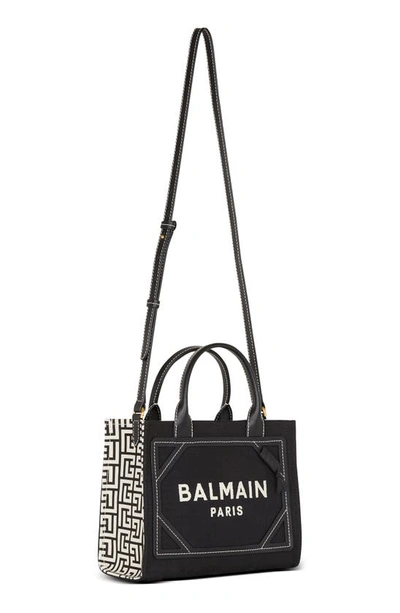 Shop Balmain Small B-army Monogram Shopper Tote In Ivory/ Black