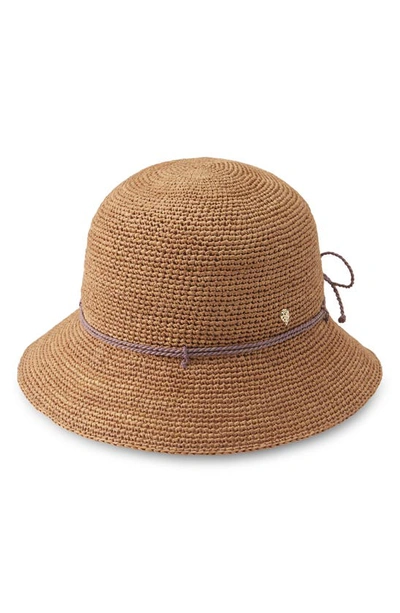 Shop Helen Kaminski Rosie Packable Raffia Bucket Hat In Nougat/ Jacaranda
