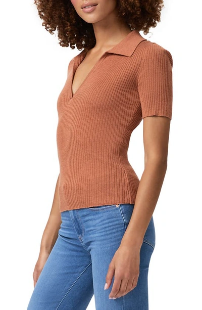 Shop Paige Valencia Rib Organic Cotton Blend Short Sleeve Sweater In Cinnamon Sugar