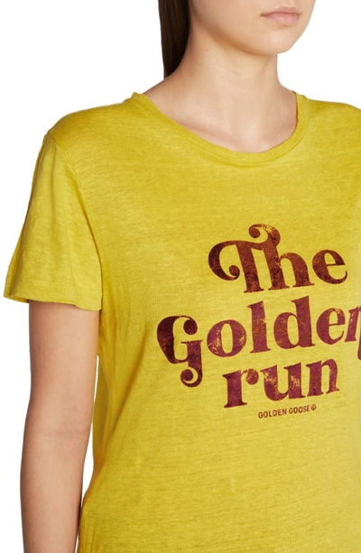 Shop Golden Goose The Golden Run Linen T-shirt In Maize/ Windsor Wine