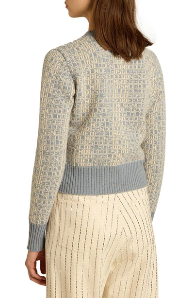 Shop Golden Goose Logo Jacquard Wool & Cashmere Crop Sweater In Spring Lake/ Lambs Wool