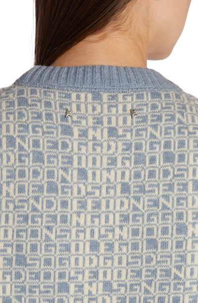 Shop Golden Goose Logo Jacquard Wool & Cashmere Crop Sweater In Spring Lake/ Lambs Wool