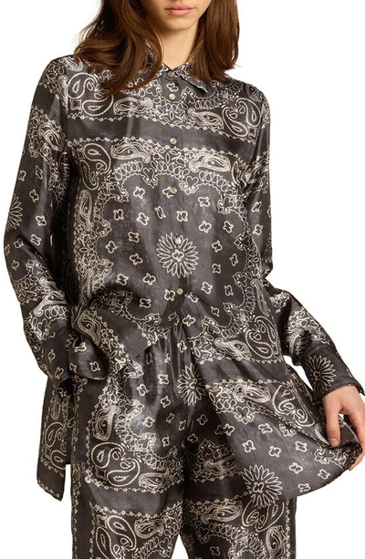 Shop Golden Goose Paisley Print Oversize Button-up Pajama Shirt In Anthracite