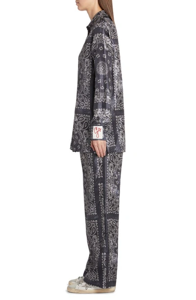 Shop Golden Goose Paisley Print Oversize Button-up Pajama Shirt In Anthracite