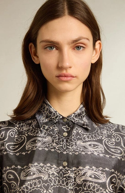 Shop Golden Goose Paisley Print Oversize Button-up Pajama Shirt In Anthracite