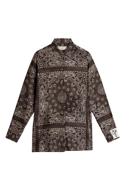 Shop Golden Goose Paisley Print Oversize Button-up Pajama Shirt In Anthracite