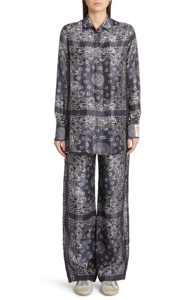 Shop Golden Goose Paisley Print Oversize Button-up Pajama Shirt In Anthracite