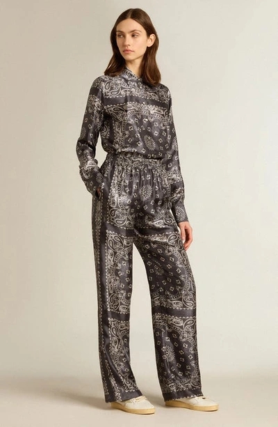 Shop Golden Goose Paisley Print Oversize Button-up Pajama Shirt In Anthracite